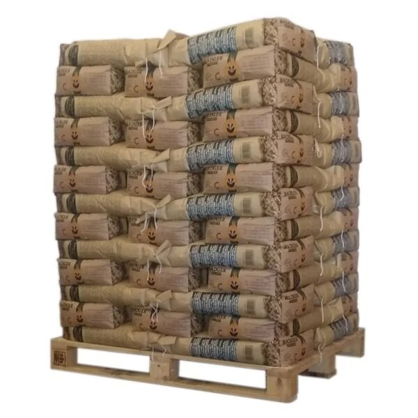 PELLET BADGER – Palette de 65 sacs de 15 kg (Granulés de Bois Certifiés DIN Plus et EN Plus)