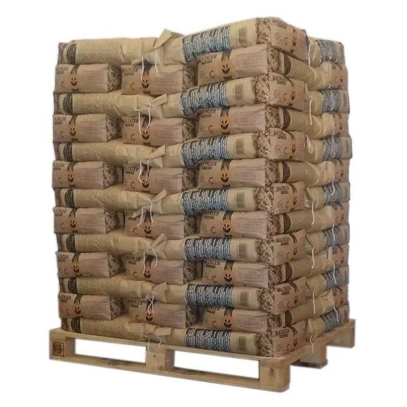 PELLET BADGER – Palette de 65 sacs de 15 kg (Granulés de Bois Certifiés DIN Plus et EN Plus)
